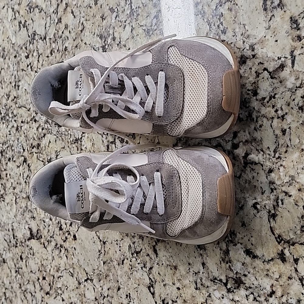 Coach men's athletic shoes sneaker size 9 leather & fabric white gray and black